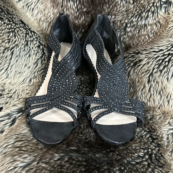 Charter Club Shoes - Charter Club Black Glitter Dress Sandal Wedges-NWT